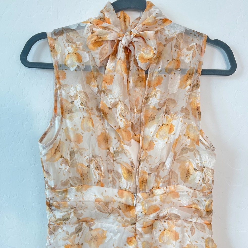 Selfie Leslie Monte Cristi High Neck Floral Ruched Mini Dress Yellow US M - Picture 6 of 12
